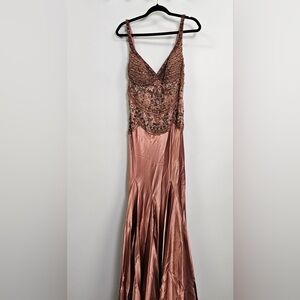 Vintage Long Silk Salmon Pink Beaded Dress Size XL